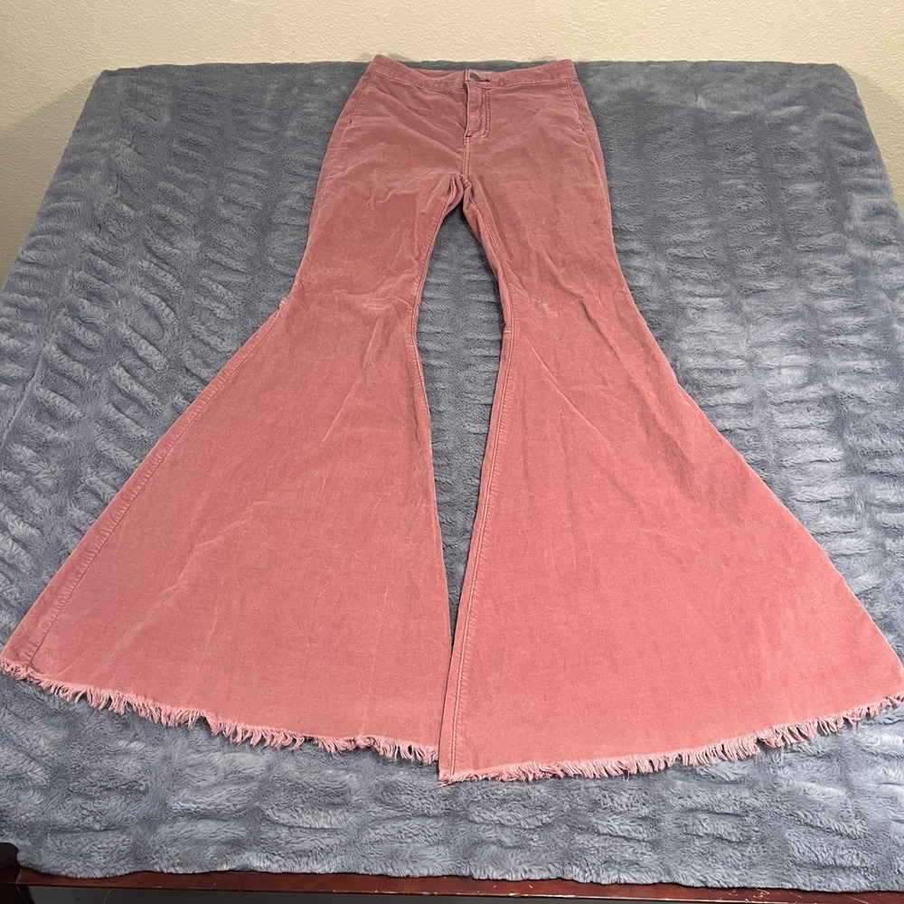 Free People Just Float On Flare Corduroy Pants Pink High Rise 26 Bell Bottom